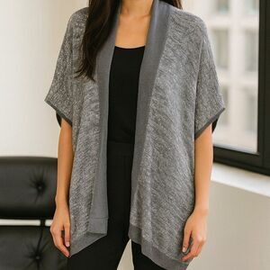 Ann Taylor LOFT Wool Blend Gray Sequins Open Front Cardigan Short Sleeve Size L